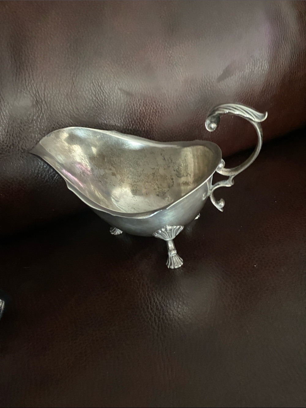 Vintage!-Sterling Silver Gravy Boat with Scroll Handle-Poole #234